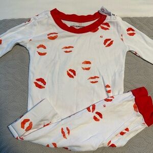 Kiss Print Kids Pajama Set - White and Red